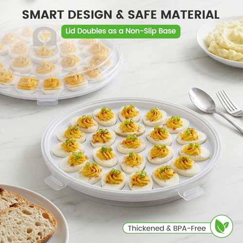 HANSGO Deviled Egg Containers with Lid, 3 PCS Deviled Egg Platter Carrier | Deviled Egg Trays with 66 Slots for Party, Home Kitchen, Easter, Thanksgiving and Other Festival, White - color: 3PCS White