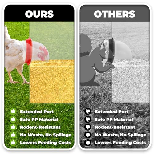Chicken Feeder 25LBS,4-Port Metal Poultry Feeder for Chickens, Poultry Coop | No Waste with Locking Lid&Riveted Handles,Adjustable Height,Large Capacity Rainproof Automatic Chicken Feeders - size: 25lbs