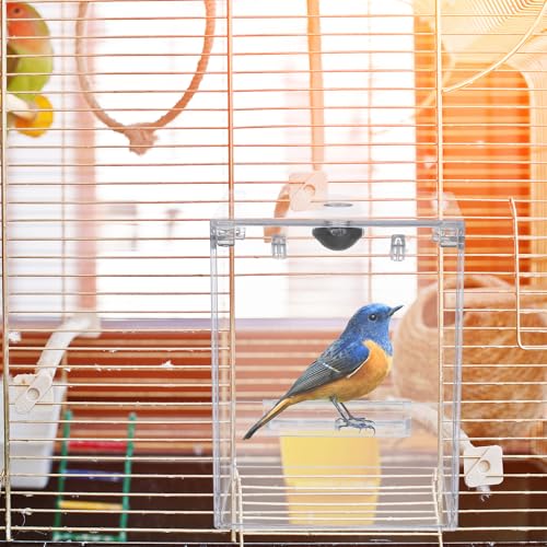 Happyyami Hanging Bird Bath Box for Cage Multifunctional Bird Bath Cage Accessory for Parakeet Cockatiel and Small Birds Space-Saving Shower Indoor Accessories 6.49 X 5.11 X 5.11 in