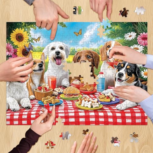 300 Pieces Puzzle for Adults, Cute Picnic Dog Jigsaw Puzzle - style: Dog Party