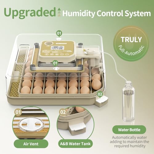 Egg Incubators for Hatching Eggs, Egg Incubator with Automatic Egg Turning and Humidity Control, Quail Eggs Chicken Egg Incubator (48 Eggs)