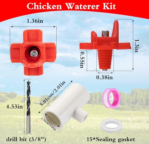 15-Pack Horizontal Chicken Nipples Waterer with 1/2" PVC Tee Fittings, Automatic Poultry Waterer Kit for DIY Chicken Duck Quail Watering System, Side Mount Drinker