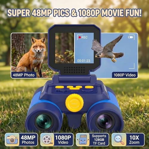 Kids Binoculars with Night Vision Camera, 10X Zoom Digital Adventures Telescope with 2.4" IPS Screen, Nature Explorer STEM Toys for Bird Watching Camping, Gifts for Boys Girls Age 4-12 - Blue - color: Blue
