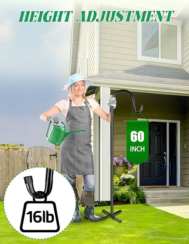 Bird Feeder Pole for Outdoor, 60 Inch Shepherds Hooks Heavy Duty Garden Pole for Hanging Plant Basket, Solar Light Lanterns, Garden Plant Hanger Stands with 5 Base Prongs - size: 60 Inch-1
