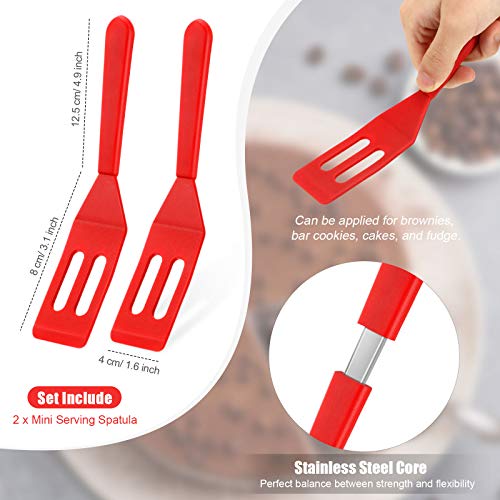 Mini Brownie Serving Spatula Flexible Nonstick Silicone Serve Turner Heat-Resistant Cookie Slotted Spatula for Flip Egg in Small Frying Pan Cookie Batter Lemon Squares(Red,2 Pieces) - color: Red