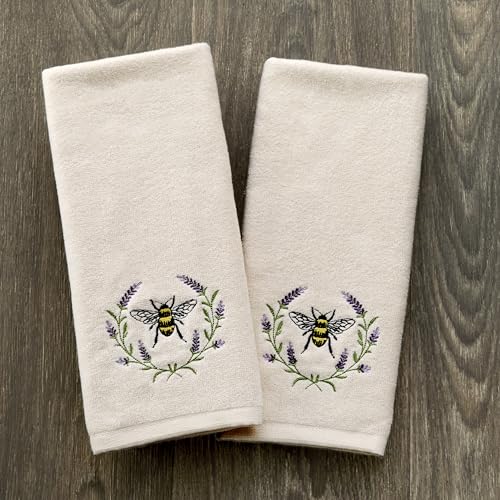 SKL Home Bee Lavender 100% Cotton Embroidered 2pc Hand Towel Set, Decorative for Bath/Kitchen/Bar & Gift, Natural - color: Bee Lavender