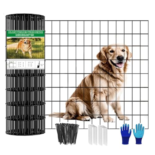 Welded Wire Fence 24inch x 50ft Roll,16 Gauge 2" x 3" Mesh Black | Rustproof Vinyl Coated Double-Layer Thick Wire, for Garden Fencing, Dog Fence, Chicken Wire Fencing, Yard & Pet Barrier