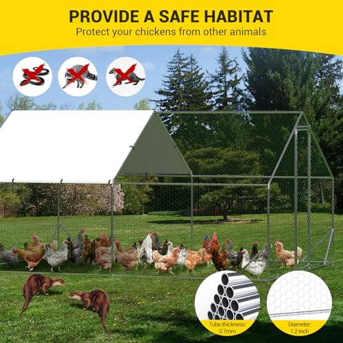 GarveeLife Large Chicken Coop, Metal Chicken Run with Anti-Ultraviolet Waterproof Cover, Spire Roof Walk in Poultry Cage, Outdoor Chicken Pen for Backyard and Farm Use 9.8 ft x 13.1 ft x 6.6 ft - size: 118.1"L x 157.5"W x 78.7"H