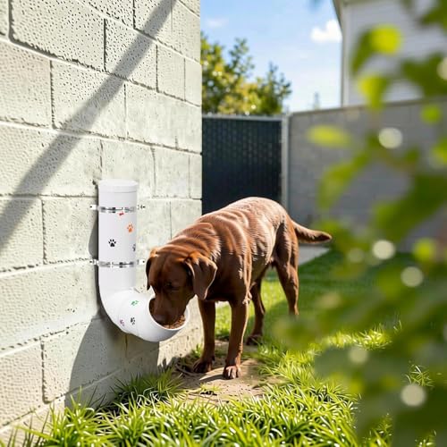 Gravity Dog Self Feeder, Automatic PVC Pipe Pet Food Dispenser, Large Capacity Hanging Chicken Feeder Station, Auto Refill Bowl for Cat Dog Chicken Turkeys Indoor & Outdoor Use, White