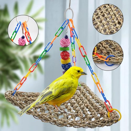 Large Seagrass Mat for Birds,16"x12.2"x13.4" Triangle Cockatiel Seagrass Hammock Natural Woven Sea Grass Mats for Birds,Parrot Foraging Grass Swing Toys for Medium Parakeets Lovebirds Cockatoos - size: 【Hammock：12.20x12.0x16.14 IN】