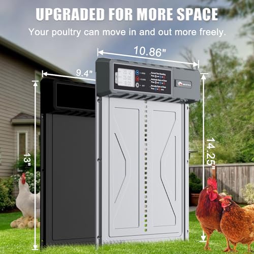 Automatic Chicken Coop Door Solar Powered with Timer, Remote Control, Manual Mode, Anti-Pitch Aluminum Alloy Auto Chicken House Door for Chicken, Duck, Poultry, Weatherproof, Blue