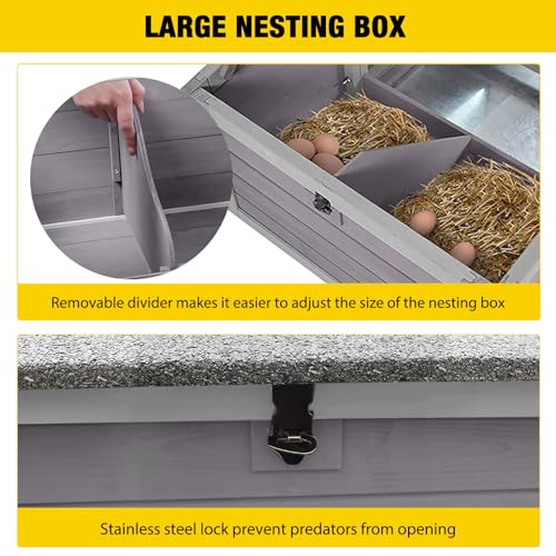 Wooden Chicken Coop, Large Chicken Tractor with Wheels, Weatherproof Hen House with Nest Box and Removable Tray, Mobile Poultry Hutch for 2-4 Chickens, Rabbits & Ducks (Grey) - color: Grey, size: 72.3"L x 26.0"W x 39.4"H