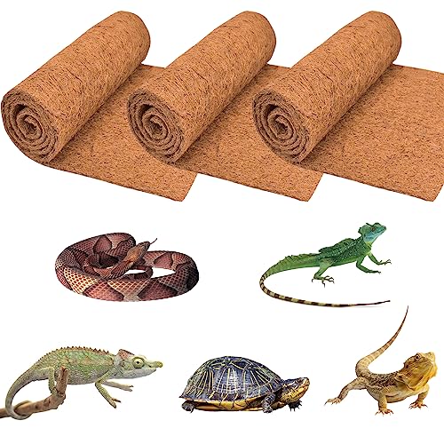 3 Rolls Reptile Carpet 18x24 Inch Coconut Fiber Mat for Tank Bedding | Natural Coconut Fiber Reptile Carpet Liner Flooring, Absorbent & Reusable For Bearded Dragons, Tortoises, Lizards & Geckos - size: 3 Pcs (18X24in)