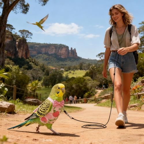 Bird Flying Suit Reusable Washable Pet Parrot Suit | Bird Traction Rope for Macaws Sparrow Parakeet Lovebird Conures Cockatiels - color: apple
