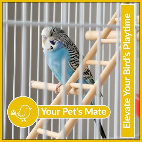 Wooden Bird Ladder 11 Step Climbing Toy 17 Inch Parrot Cage Accessory Interactive Exercise Perch Durable Natural Wood for Parrots Cockatiels Budgies Finches Conures Lovebirds Cage Decor