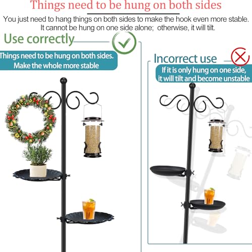 Thickened 74.5" Shepherd's Hook with Stand，Bird Feeder，Wind Chime Hanger Stand, Waterproof Metal & Adjustable-Height Pole Holder for Lantern ，Wreath, Hanging Plants Indoor & Outdoor（2 Placement Racks) - color: Thickened-Dark Black