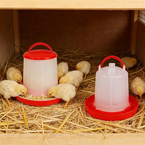 winemana Chick Feeder and Waterer Set – 1 LB + 1 L Hanging Plastic Containers for Outdoor Baby Chicks Small Poultry Drinkers Feeders