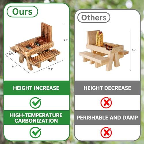 Squirrel Feeder for Outside Funny, Carbonized Wood Squirrel Picnic Table Feeder with Corn Cob Holder & Peanut Tray, Durable Picnic Table for Squirrel and Chipmunk, New Premium Gift - color: Brown