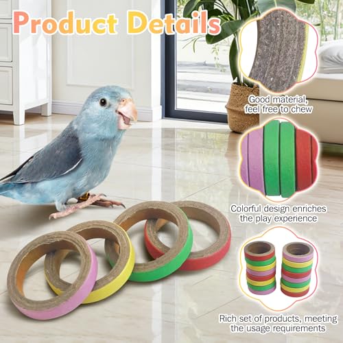 24Pcs Bird Toys Bagels Bird Chew Toys 1.7" Colorful Durable Cardboard Parrot Toys Foraging Chewing Training Shredding Toy for Medium Large Parrot Amazon Parrots African Grey Parrots (Small) - size: Diameter: 1.7"