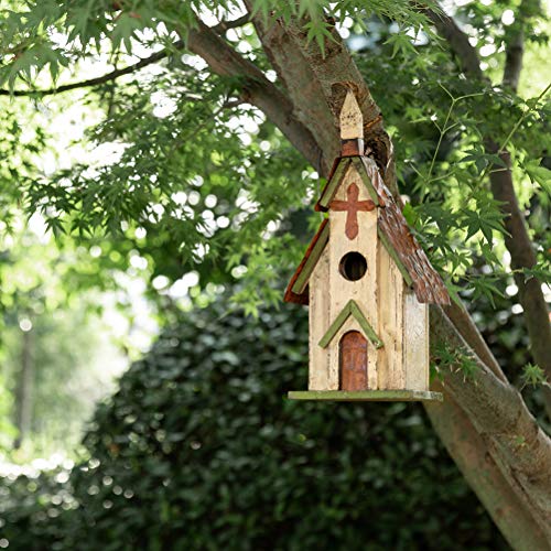 Glitzhome Wooden 14" H Hanging Distressed Church Birdhouse Decorative Garden Bird House - color: 14"H