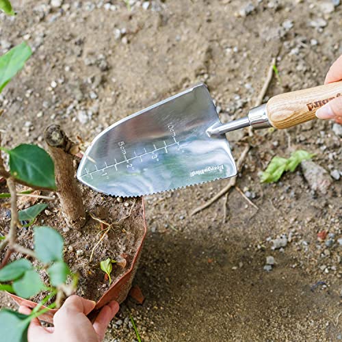 Berry&Bird Garden Serrated Planting Trowel, Multifunctional Shovel with ash Wood and Stainless Steel Digging Trowel Transplanter - color: Serrated Shovel, size: Small