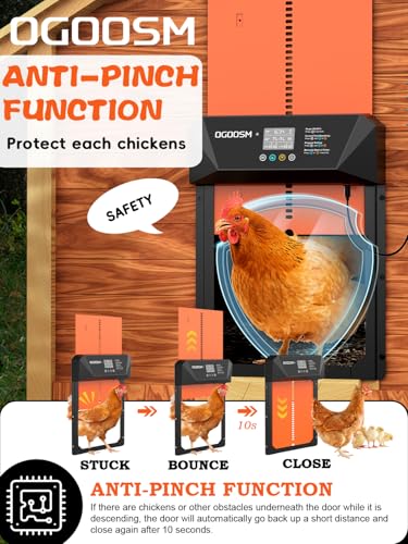 Automatic Chicken Coop Door, Aluminum Automatic Chicken Door with Anti-Pinch Feature, Timer and LCD Display (New-Orange)