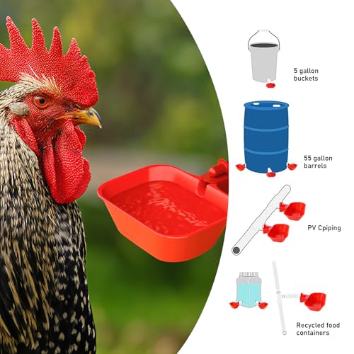 XL Chicken Waterer Cups, 4-Pack Automatic Chicken Water Cups | Poultry Watering Cups, Duck Waterer, Chicken Coop Accessories, Large-Capacity Design, for Chickens, Ducks, Geese & Turkeys