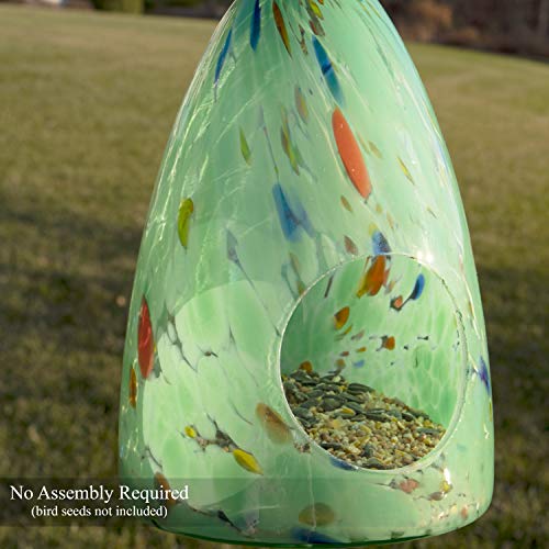 CLEVER GARDEN Glass Bird Feeder, Hanging Outdoor Decoration for Wild Birds, Green Chunky