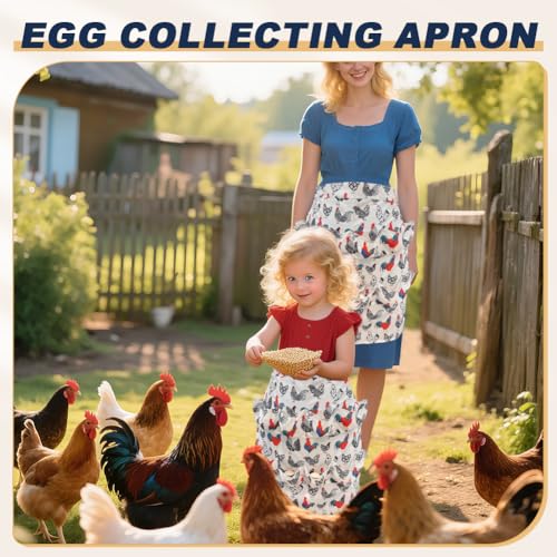 Egg Apron, Egg Collecting Apron with 12 Pockets for Fresh Eggs - Gathering Eggs from Chickens, Ducks, and Geese - color: White