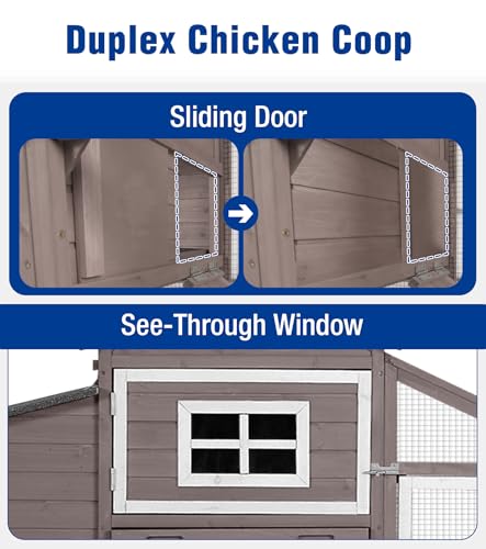 Mobile Chicken Coop with Wheels, Duplex Outdoor Chicken House with Expandable Run, Slide-Out Tray, Weatherproof Roof, Predator-Proof Hen House - Brown - color: 72.3"L Brown