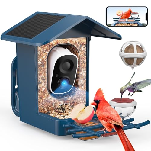 PeckCam® Bird Feeder with Camera Solar Powered 2K Live Video Auto Capture | AI Bird Species Identification, Instant App Alert, IP65 Waterproof, Easy Setup, Backyard Bird-Watching, Gift for Bird Lovers - color: Blue