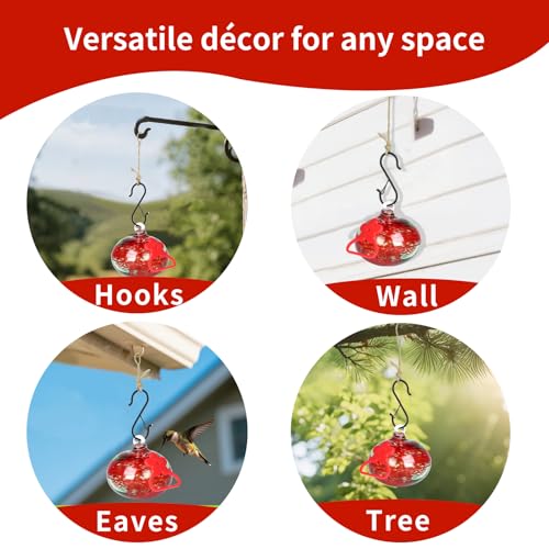 Pozfun Small Hummingbird Feeders for Outdoors Hanging,Hand-Blown Glass Hummingbird Feeder with Silicone Feeding Perch,Never Leak,Gardening Gifts for Woman Man(Red) - color: Red