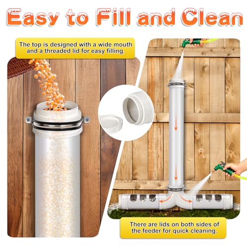 PVC Chicken Feeder No Waste 13lbs Automatic Poultry Feeder | Chicken Food Dispenser with 6 Feeding Port Gravity Poultry Feeding Trough for Ducks Turkeys Geese Quails Pigeon