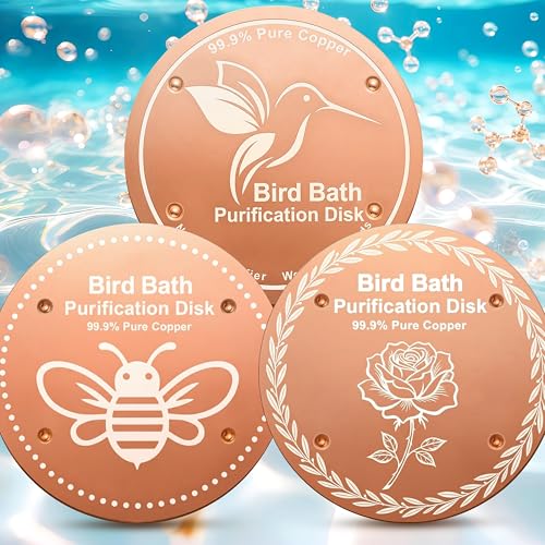 OICEME Bird Bath Purification Disk Pure Copper Outside Winter Solar Power Birdbath Wild Hummingbird Feeder Pedestal Fountain Cleaner Cage Dispenser Bowl Ground Safe Garden Gifts Birds - color: Gold 3PCS Bird&Rose&Bee