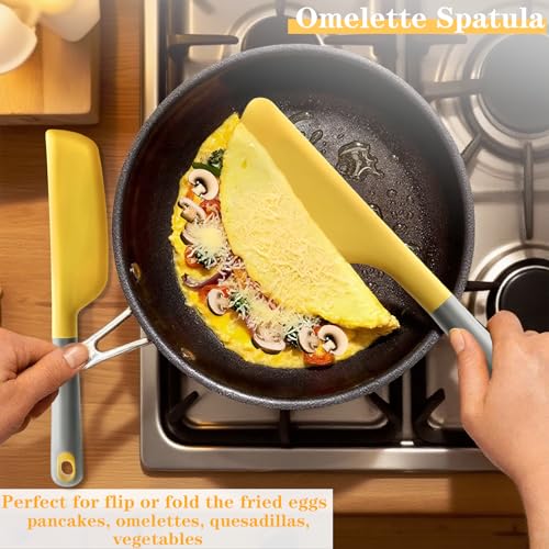 Silicone Omelette Spatula Turner, Flip Fold Omelet Turner, 13Inch | Flexible Egg Flip Tool for Non-stick Pans, Heat Resistant omelette flipper for Kitchen Omelet Pancake Crepes,Yellow - color: Yellow
