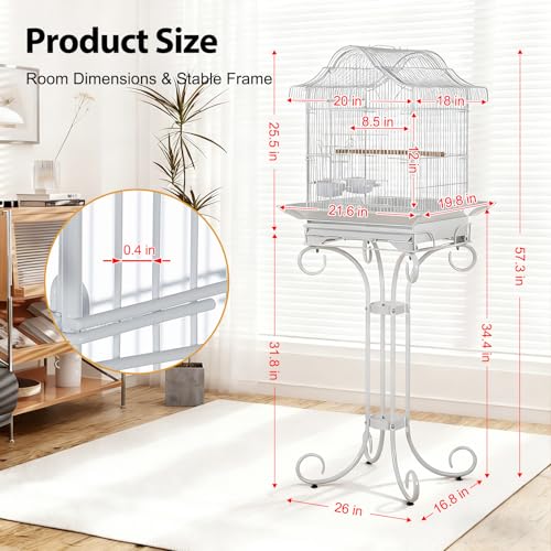 58 Inch Vintage Scrolled Bird Cage - Heavy Duty Wrought Iron (25Lbs) with Non-Toxic Coating - Elegant Victorian Style for Cockatiels, Parakeets, Finches & Lovebirds