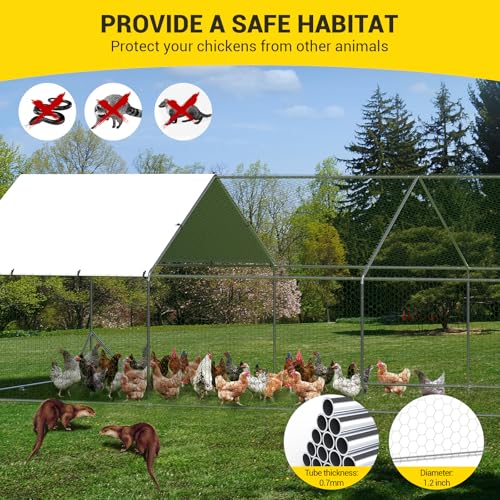 GarveeLife Large Chicken Coop, Metal Chicken Run with Anti-Ultraviolet Waterproof Cover, Spire Roof Walk in Poultry Cage, Outdoor Chicken Pen for Backyard and Farm Use, 9.8 ft x 19.7 ft x 6.6 ft - size: 118.1"L x 236.2"W x 78.7"H