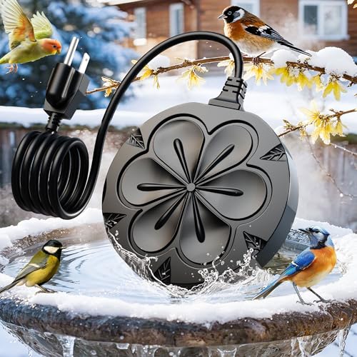 Bird Bath Heater for Outdoors in Winter, 110W Birdbath Water Heater Full-Covered Aluminum, Bird Bath Deicer Pond Deicer with Thermostatically Control, Chicken Water Heater, 4.92 Ft Power Cord (Black) - color: Black