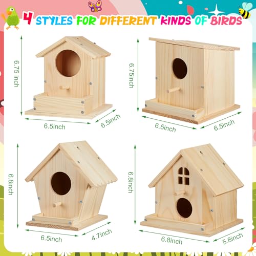 Liliful 4 Pack Bird House Kits for Kids, Wooden DIY Birdhouse Kit to Build and Paint, Birdhouse Craft Kit, Classroom Arts and Crafts Gift for Kids Ages 4-8 8-12 Boys Girls (Seasonal Style) - color: Seasonal Style