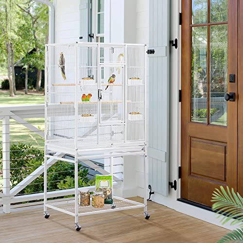 Yaheetech 54" Large Flight Bird Cage for Parrots Macaw Cockatiels Sun Parakeets Lovebird Green Cheek Conures African Grey Small Quaker Amazon Parrots with Rolling Stand, White - color: White