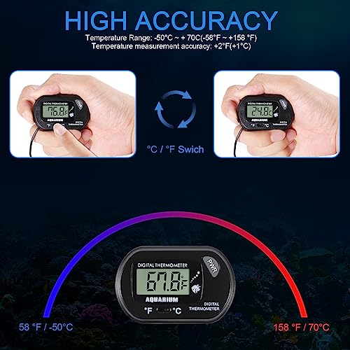 2pcs Aquarium Thermometer LCD Digital Fish Tank Thermometer with Water-Resistant Sensor Probe and Suction Cup for Turtle Incubators Terrarium Water Thermometer - color: 2pcs