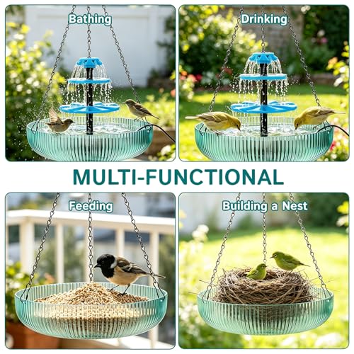 3-Tier Solar Hanging Bird Bath Fountain, 16.4 ft Cord (2 Tier Solar Powered) - color: 2 Tier Solar Powered