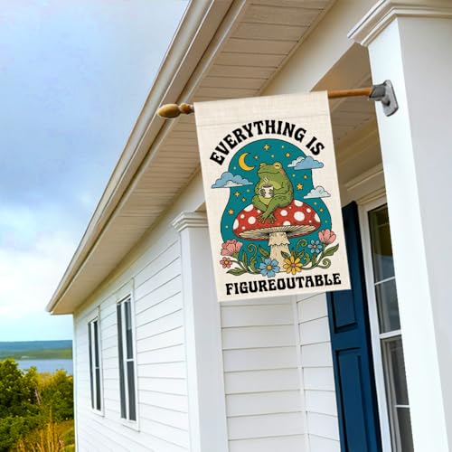 RZHV Everything is Figureoutable Double-Sided Garden Flag for Outdoor House Yard Sign Garden Decor Parade, Mushrooms Frog Vertical Yard Sign, Housewarming Gifts for Frog Lover Friends Neighbor - color: Figureoutable