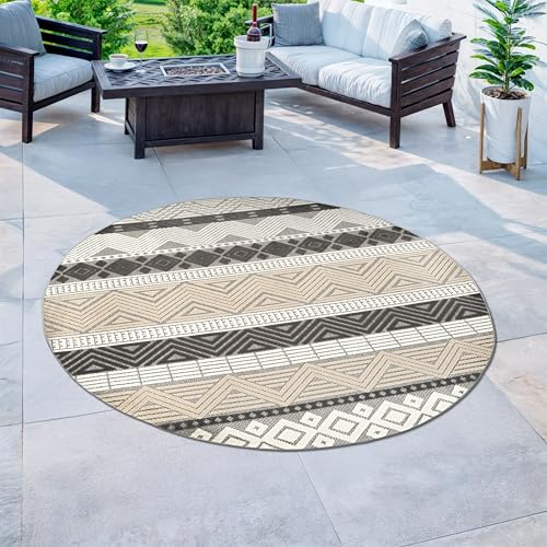 Rugshop Marbella Indoor/Outdoor Boho Patio Deck Backyard Round Rug Gray 8' | Round, Size 8', Porch, Balcony, Garden, Poolside, Sunroom, Outdoor Living, Weatherproof, All Weather - color: Grey, size: 8' (Round)