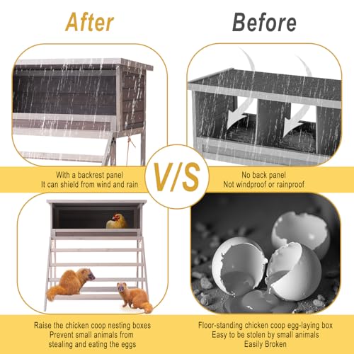 BIRASIL Chicken Nesting Box, Chicken Coop Accessories with Asphalt Roofing, Chicken Laying Boxes with Stairs, Nesting Egg Boxes with Leisure Swing for Hens or Chickens