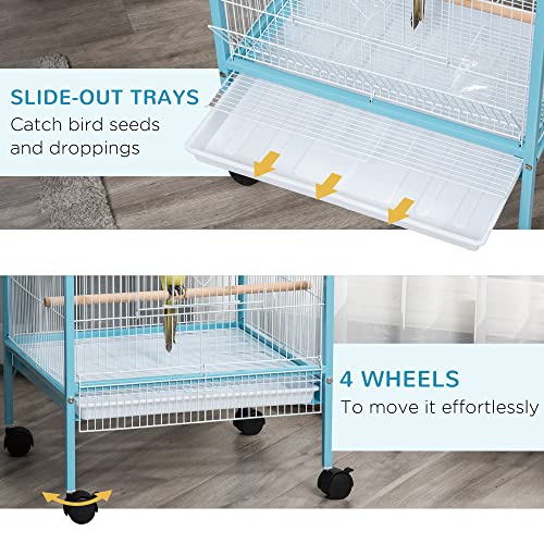 PawHut Large Bird Cage 1.7 ft. Width for Wingspan 55", Light Blue | Bird Aviary Indoor, Multi-Door Design, Fit for a Canary, Finch, Conure - color: Light Blue