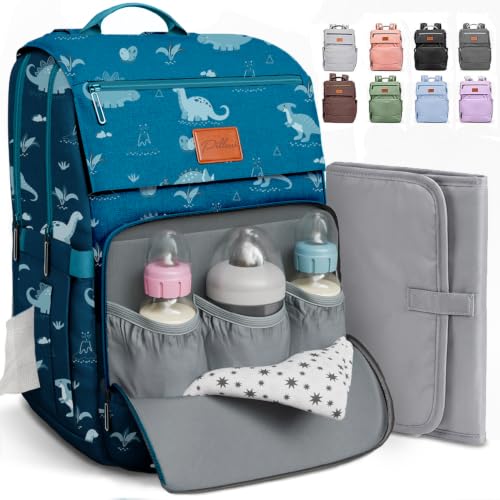 Baby Diaper Bag Backpack - Large Waterproof Travel Diaper Bag for Boys & Girls, 16 Organizer Pockets with Changing Pad, Insulated Bottle Pockets & Stroller Straps, Baby Shower Gifts, Dinosaur - color: F. Dino, style: Classic