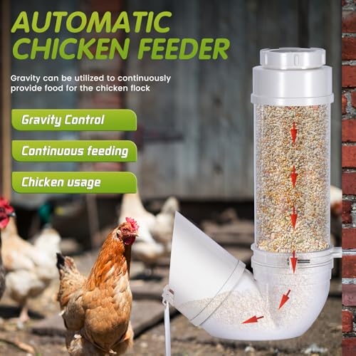 6Lbs PVC Poultry Gravity Feeder Large Hanging Automatic Chicken Feeder Port | Chicken Feeder No Waste with Lid and Visual Tube Poultry Hanging Chicken Coop Feeder Port for Quails,Ducks,Turkeys,Geese