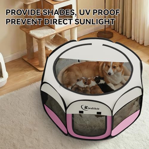 Sieidihit Dog Cat Pet Playpen Puppy Crate Cage Indoor Outdoor, Medium Pink | Nursing Rest Zone Recovering Pet Quarantine Room Portable Pop Up Easy to Set up lightweight Carrying Bag Wide applicability - color: Pink