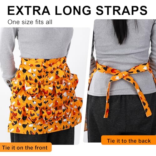 Egg Collecting Apron and Basket, 12 Pouches Chicken Egg Apron, 7 Pouches Chicken Eggs Basket, Collector Chicken Eggs - color: Yellow Black Chicken, Half-body